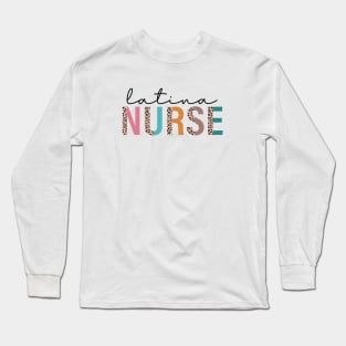 Latina Nurse Leopard Print Long Sleeve T-Shirt